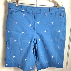 Talbots Blue Flamingo Print Women's Bermuda Shorts 12